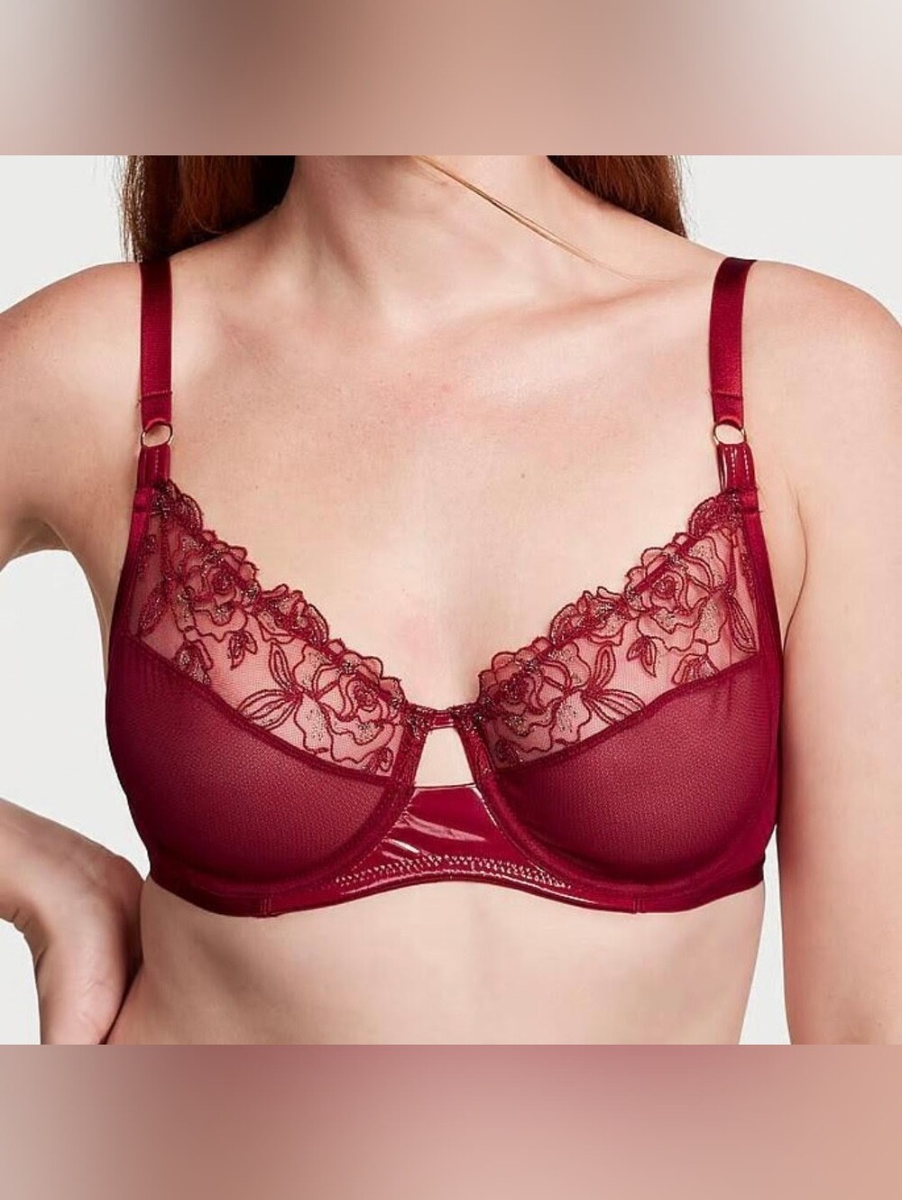 Victoria's Secret Very Sexy Midnight Affair Unlined Demi Sheer Mesh Red Bra 40DD